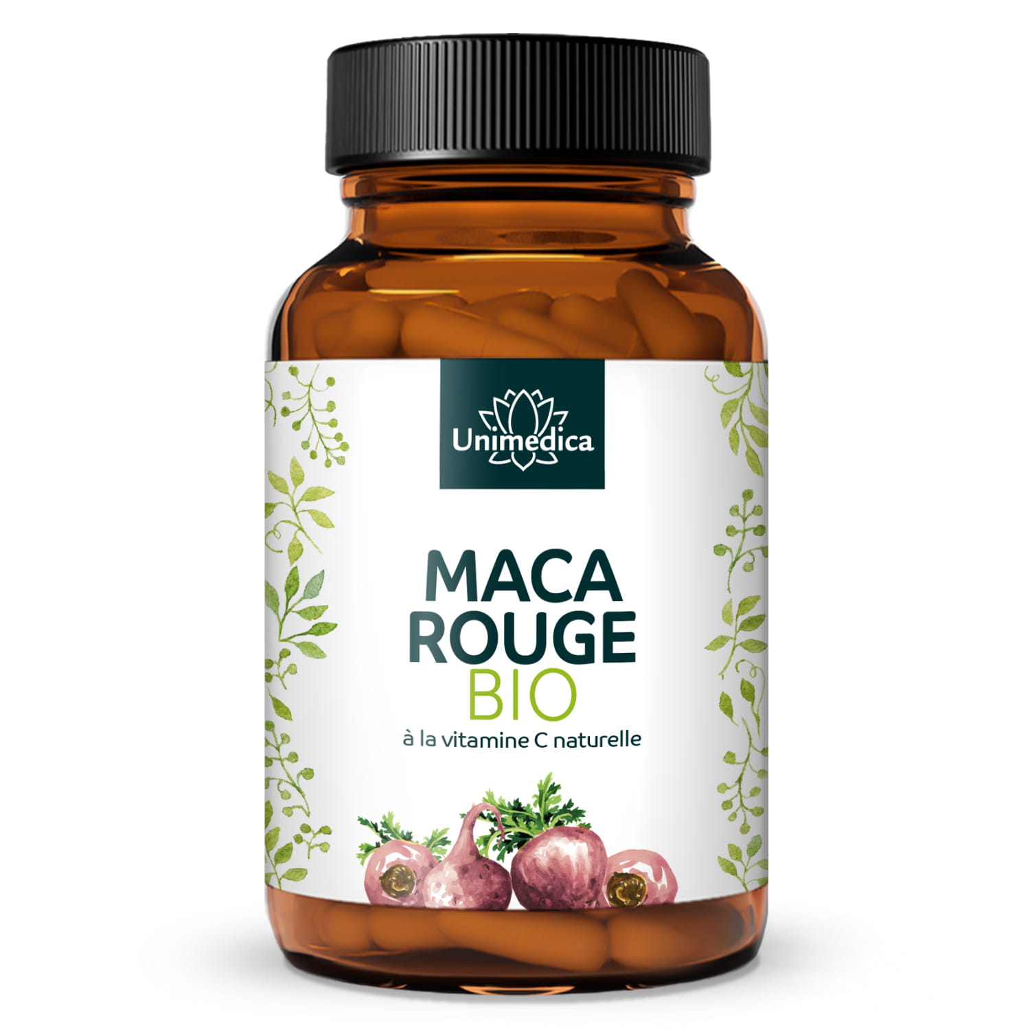 Maca rouge BIO - avec vitamine C de l'acérola bio - 180 gélules - par Unimedica