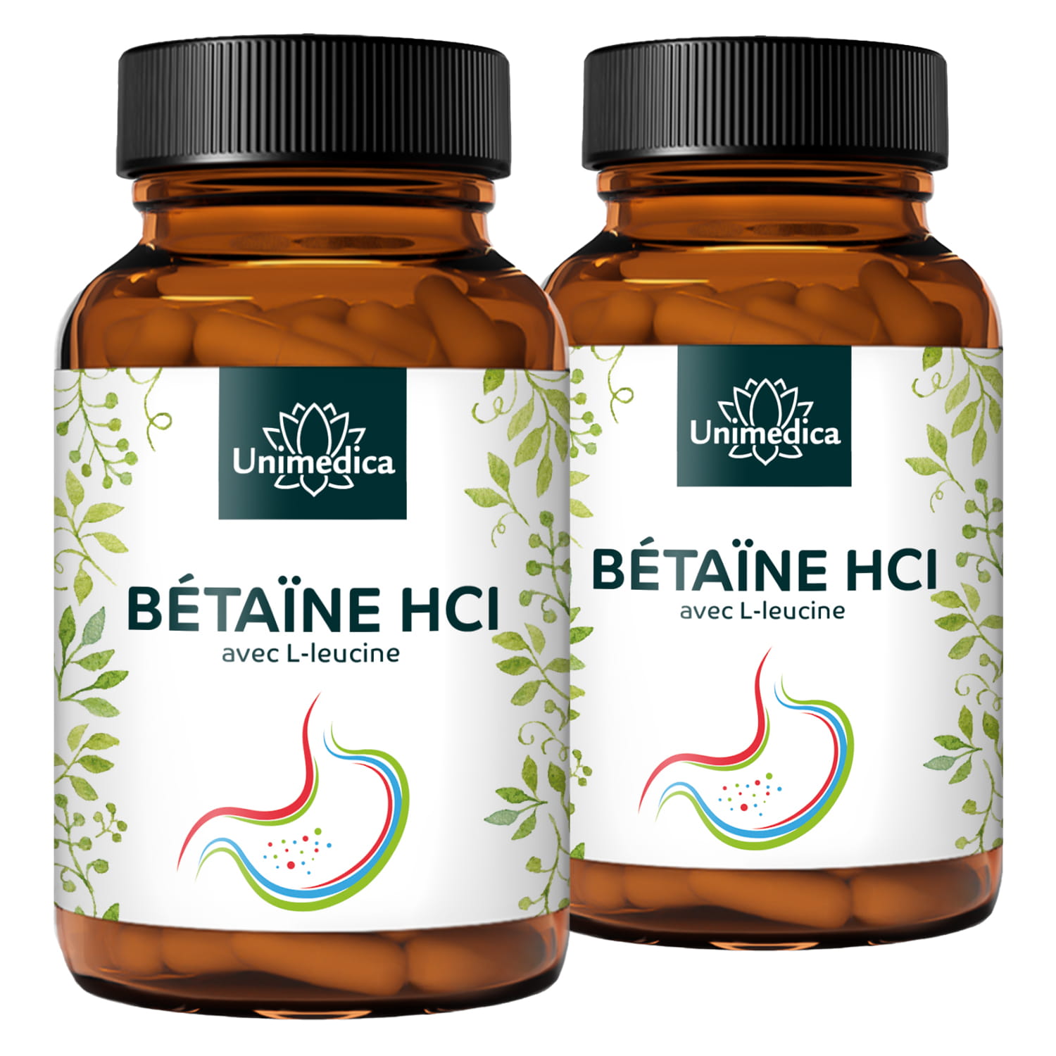 Lot de 2: Bétaïne HCl avec L-leucine - 650 mg - 2 x 120 gélules