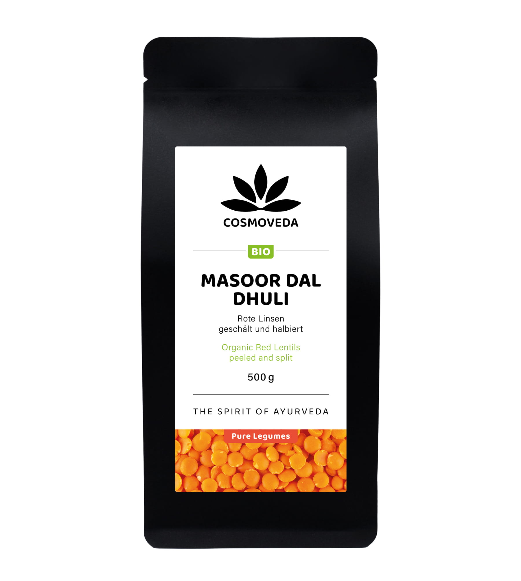 Masoor Dal Dhuli rote Linsen geschält und halbiert Bio - Cosmoveda - 500 g