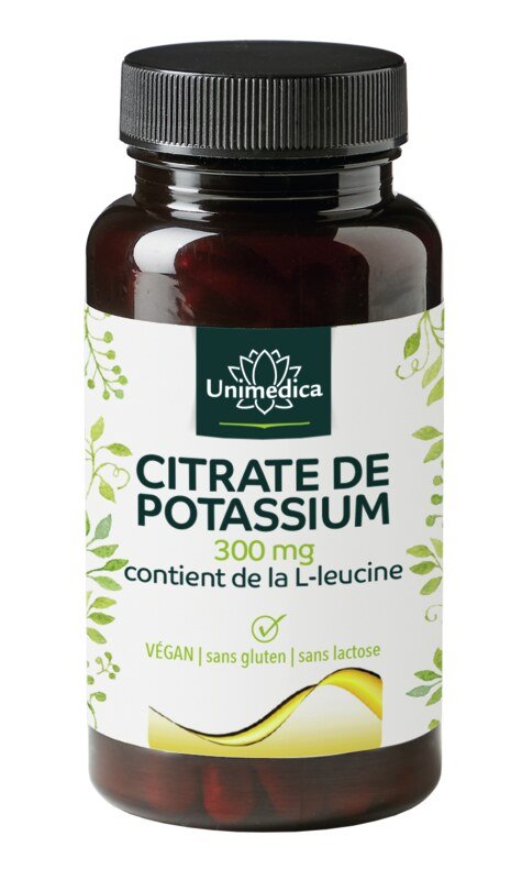 Citrate de potassium avec L-leucine - 900 mg par dose quotidienne (3 gélules) - 90 gélules - Unimedica