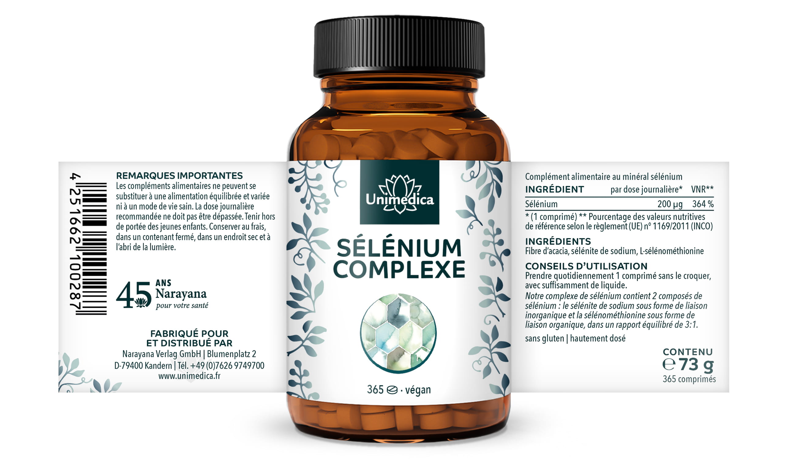 Sélénium Complexe - 200 µg par dose journalière - hautement dosé - 365 comprimés - par Unimedica