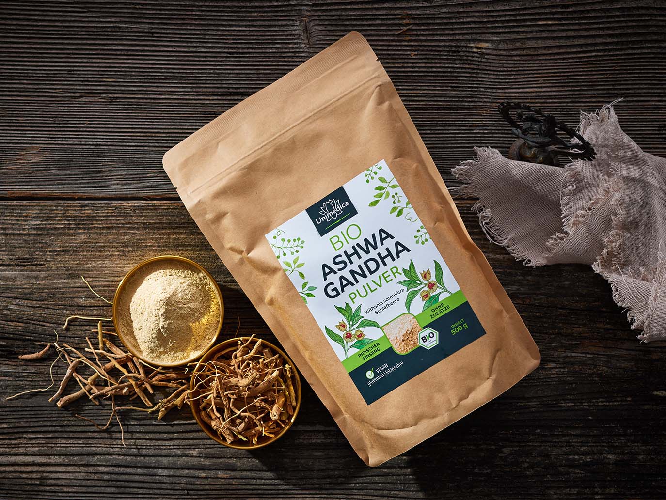 Bio Ashwagandha Pulver - echte indische Schlafbeere - 500 g - von Unimedica