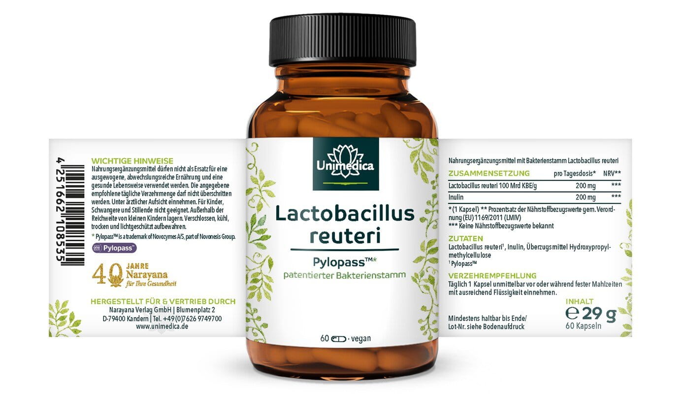 Pylopass™ - Lactobacillus reuteri - 200 mg pro Tagesdosis - 60 Kapseln - von Unimedica