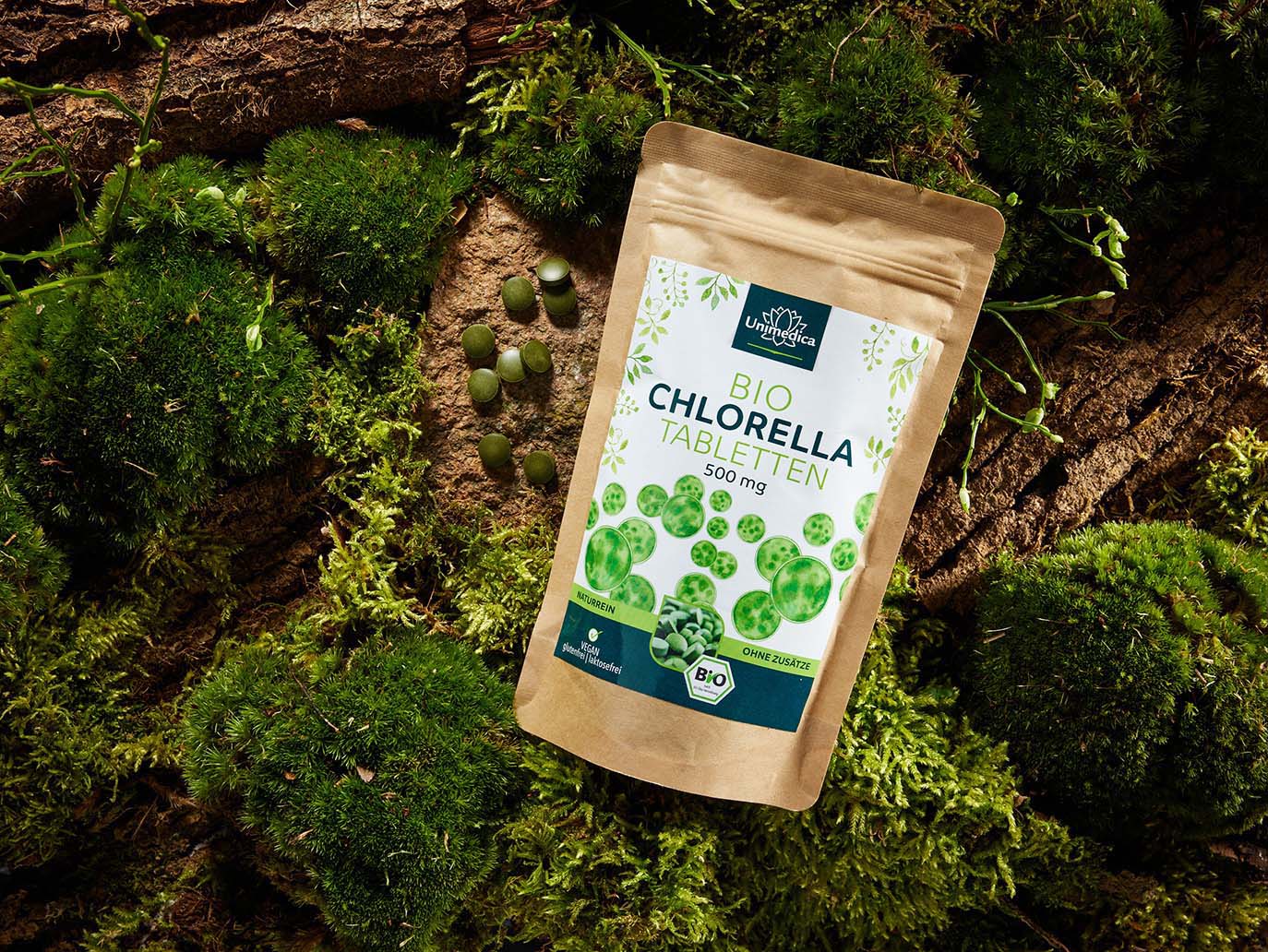 Bio Chlorella - 500 Tabletten mit je 500 mg reinem Chlorella Pulver -  laborgeprüft und naturrein - von Unimedica - MHD: 31.05.2026