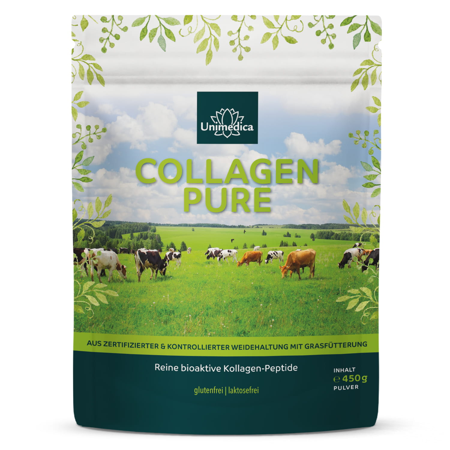 Collagen Pure - Kollagenprotein - aus LIAF zertifizierter Weidehaltung und Grasfütterung - 10 g pro Tagesdosis - 450 g Pulver - von Unimedica