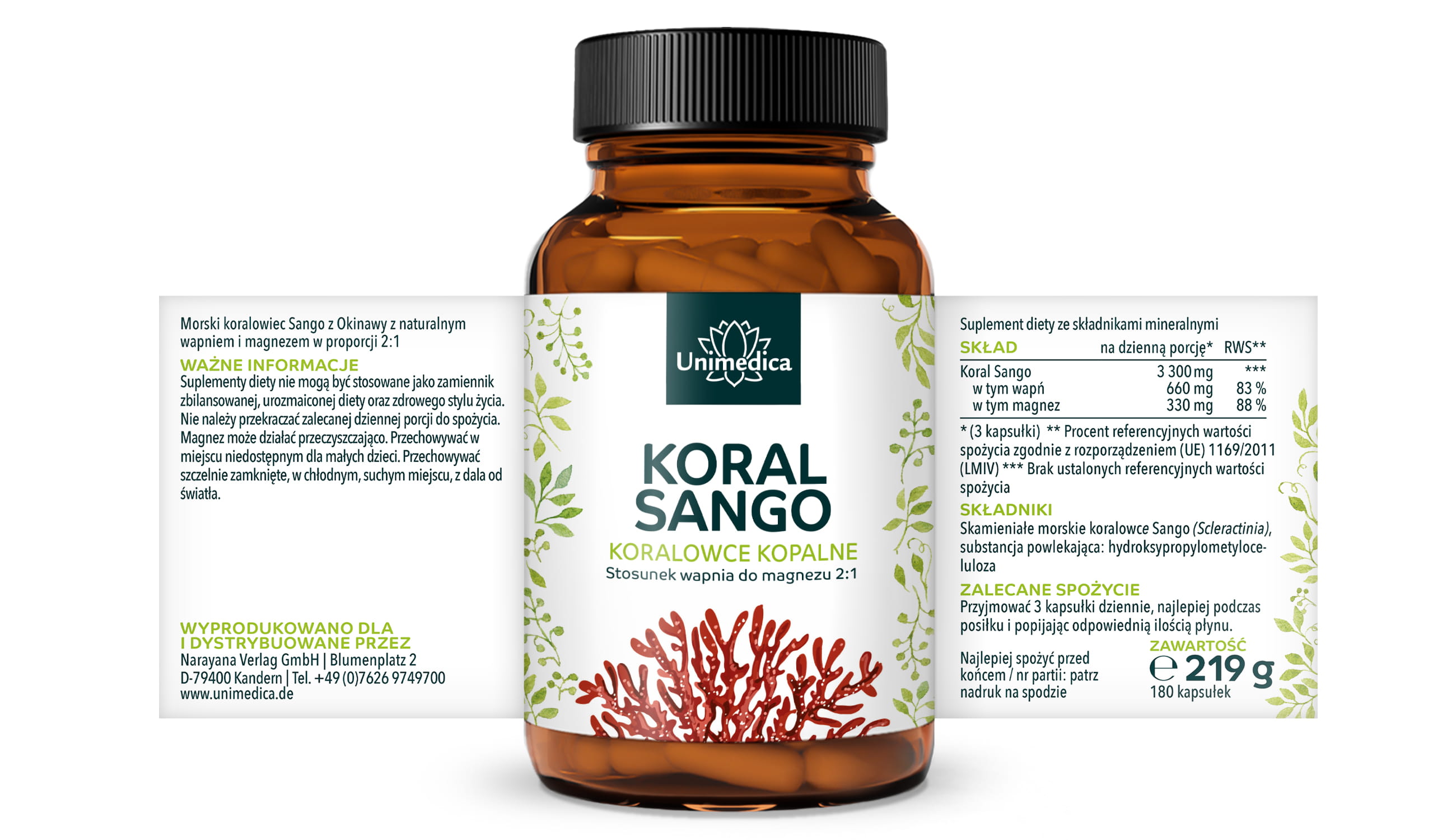 Koral Sango - skamieniałe koralowce z Okinawy (Japonia) - 3 300 mg na dzienną dawkę (3 kapsułki) - 180 kapsułek - od Unimedica