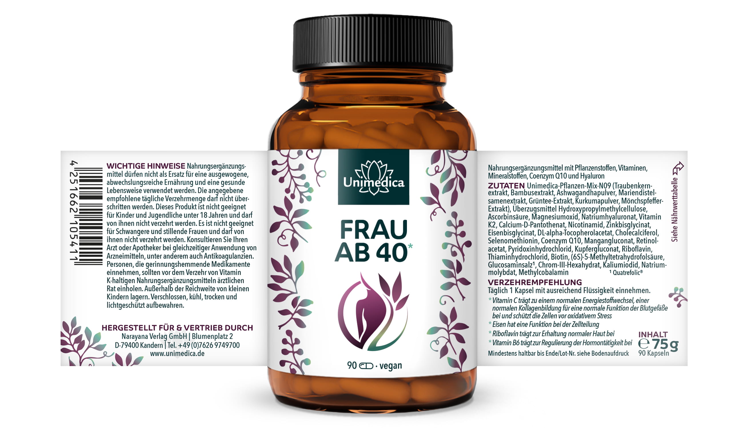 Frau ab 40* - Komplex mit Coenzym Q10, Hyaluron und OPC - 90 Kapseln - von Unimedica