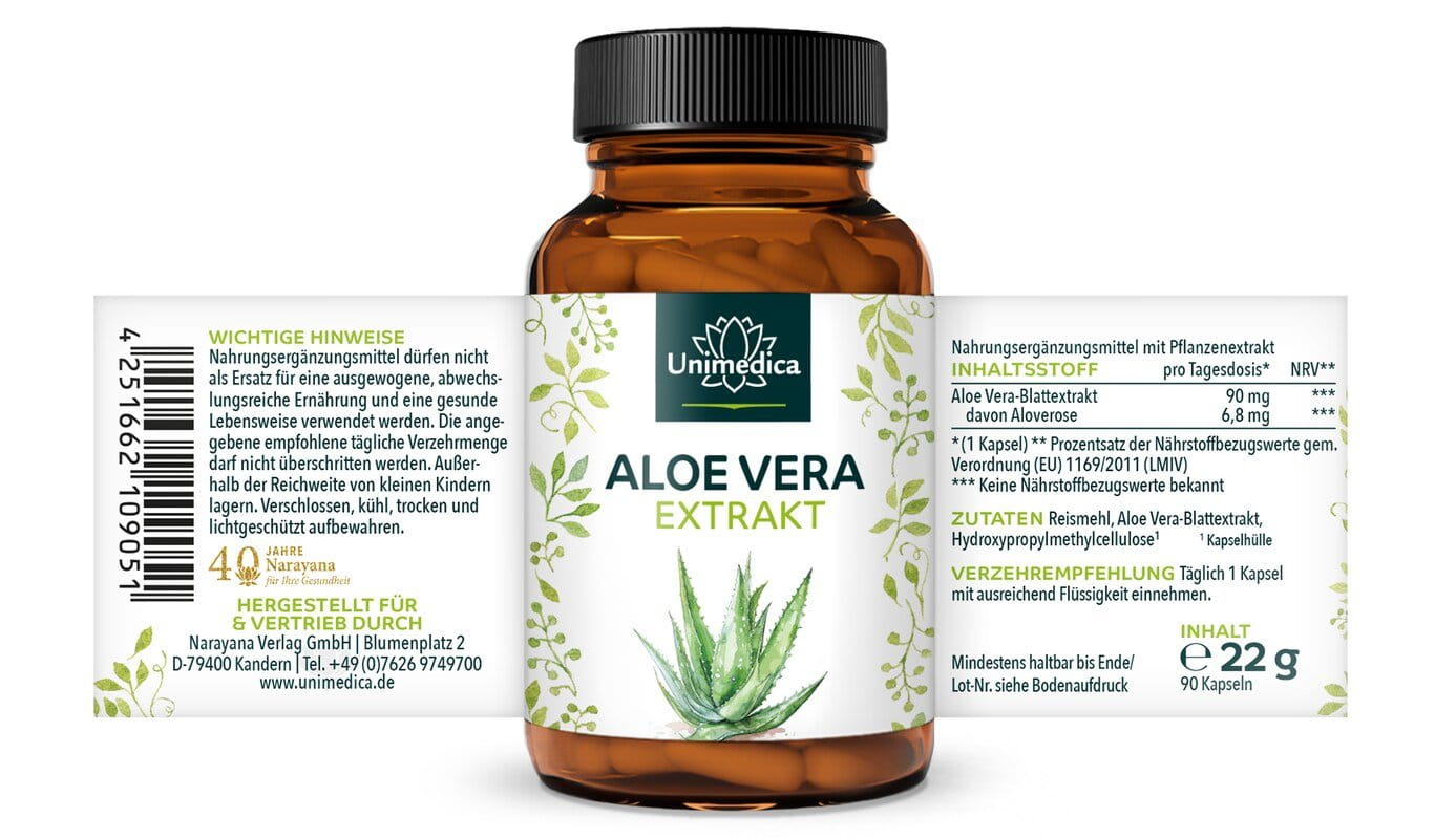 Aloe Vera Extrakt Kapseln - 90 Kapseln - von Unimedica