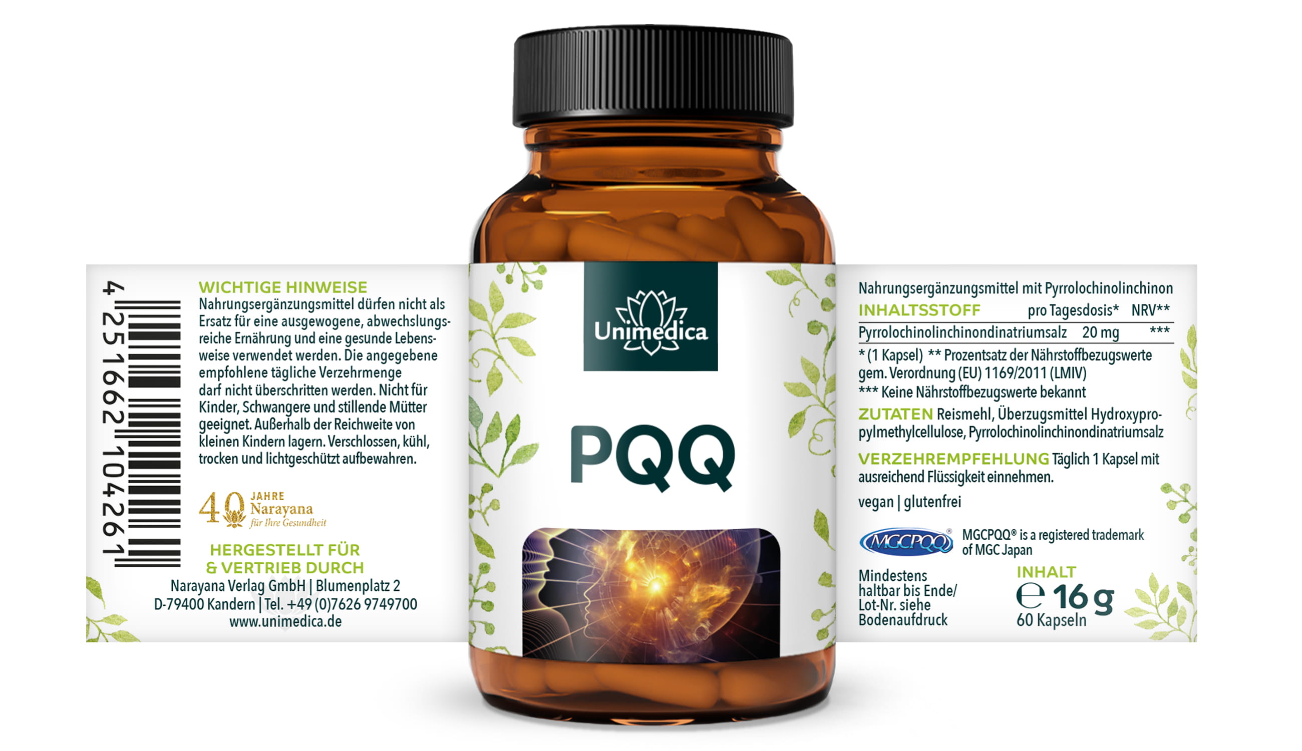 PQQ (MGCPQQ) Pyrrolochinolinchinon - 20 mg pro Tagesdosis (1 Kapsel) - 60 Kapseln - von Unimedica