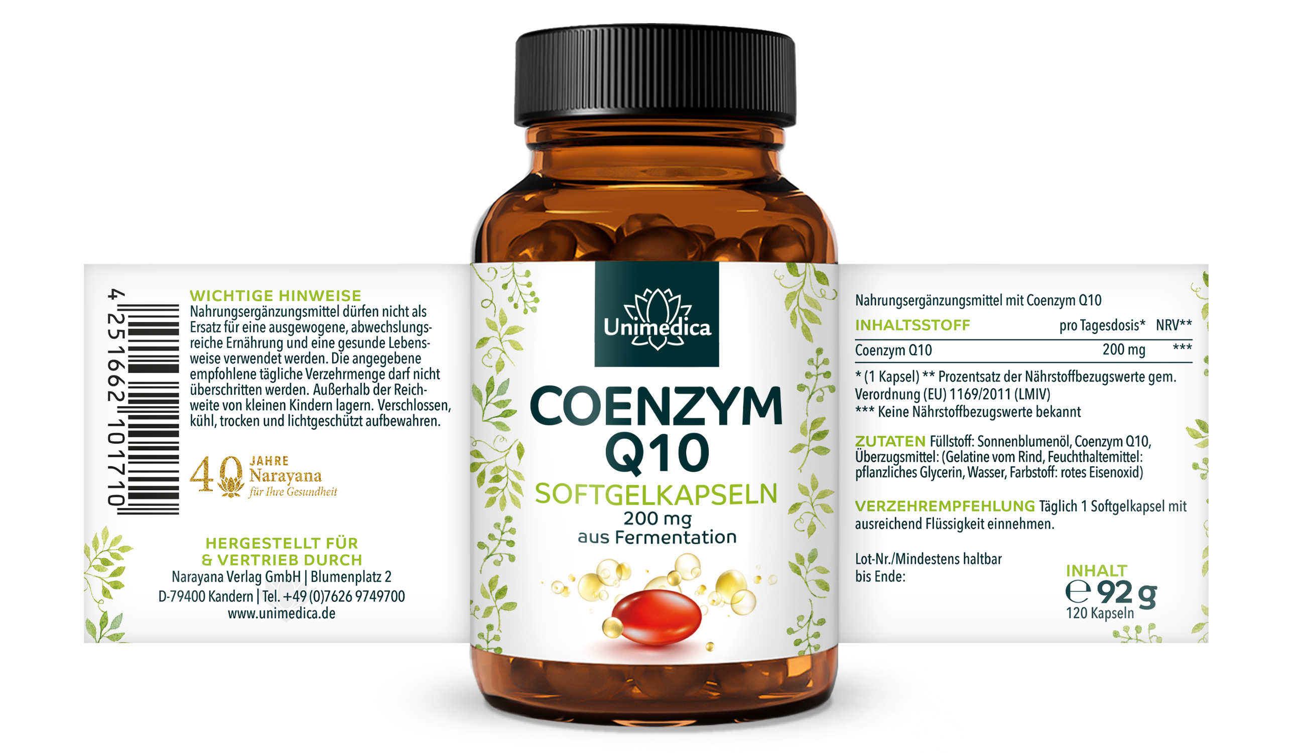Coenzym Q10 - 200 mg pro Tagesdosis (1 Kapsel) - 120 Softgelkapseln - von Unimedica
