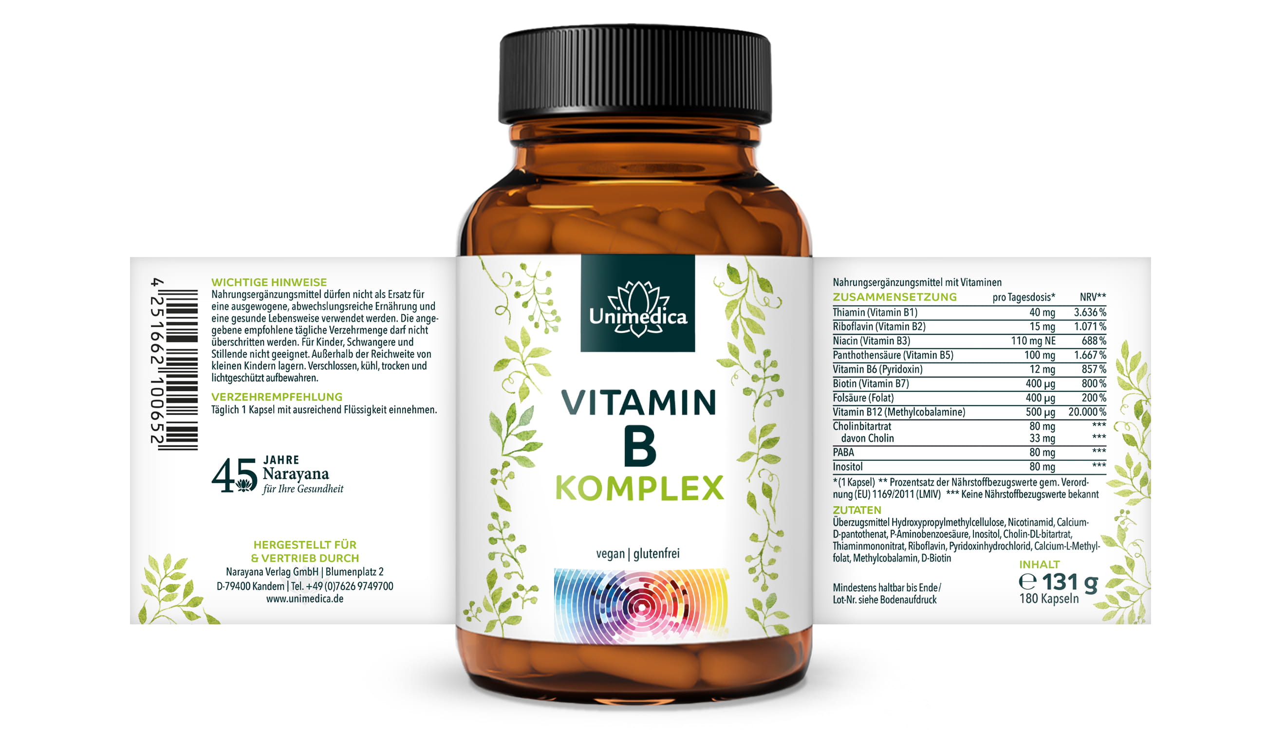 2er-Sparset: Vitamin B Komplex - hochdosiert - 2 x 180 Kapseln - mit Kofaktoren - von Unimedica