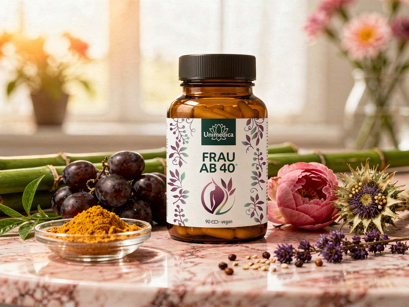 Frau ab 40* - Komplex mit Coenzym Q10, Hyaluron und OPC - 90 Kapseln - von Unimedica