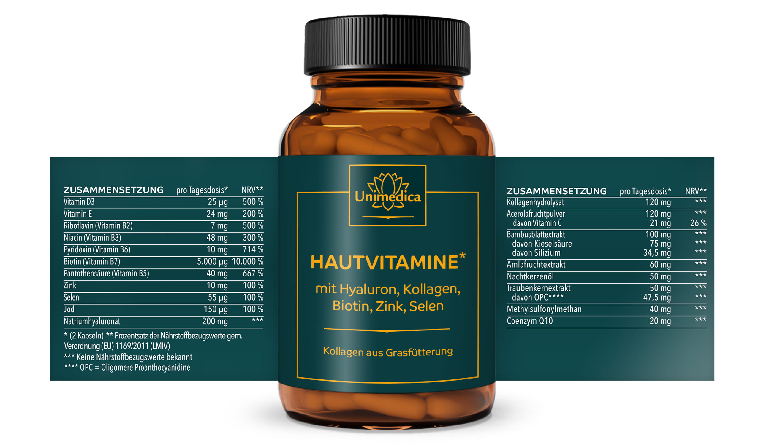 Skin Vitamins  with collagen from grass-fed cattle  90 capsules  from Unimedica