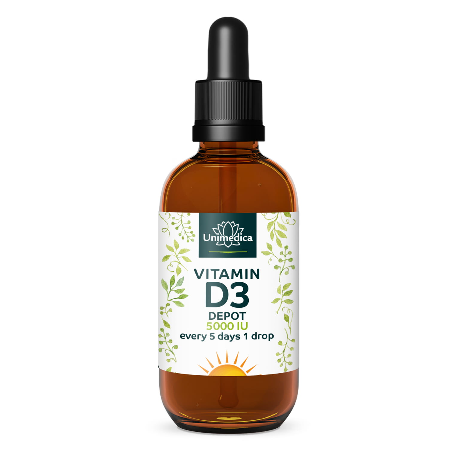 Vitamin D3 Drops - 5000 I.U. - DEPOT - 125 µg per 5-day dose (1 drop) - High-dose - 50 ml - from Unimedica