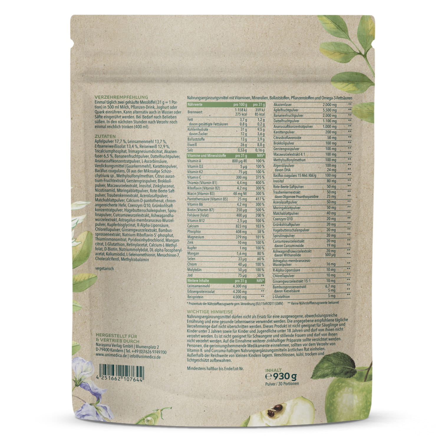 ALLES IN EINEM Natur - All-in-One-Drink - Basis-Nährstoff-Komplex - 30 Portionen - Pulver - 885 g - von Unimedica