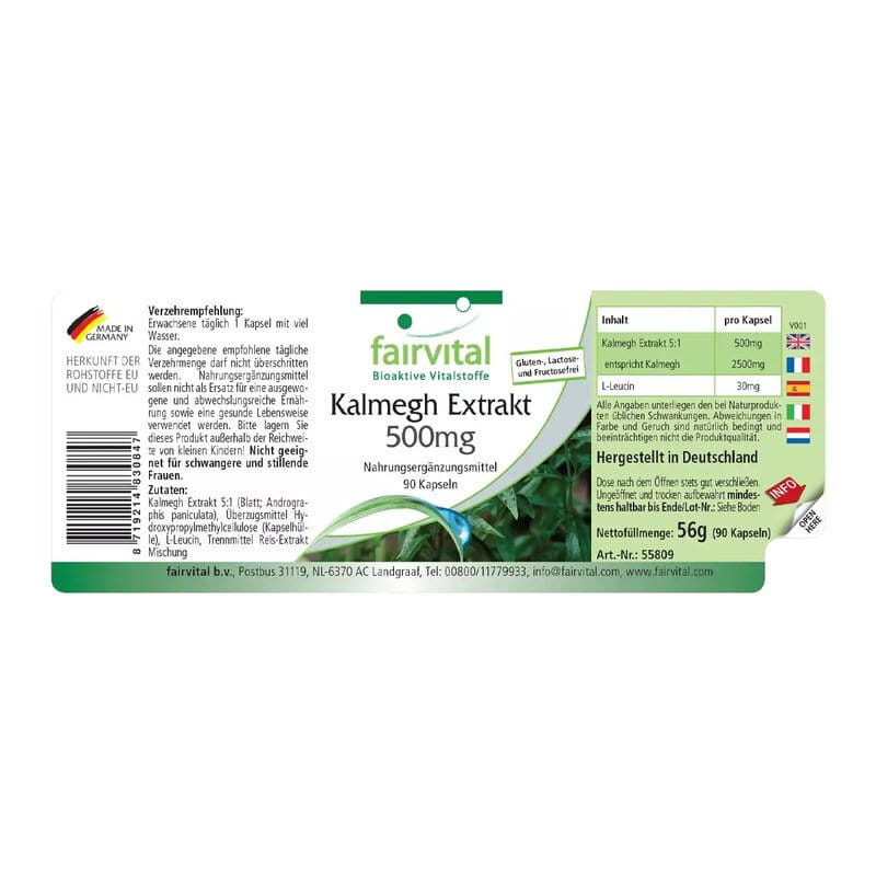 Kalmegh Extrakt 500mg - Fairvital - 90 Kapseln