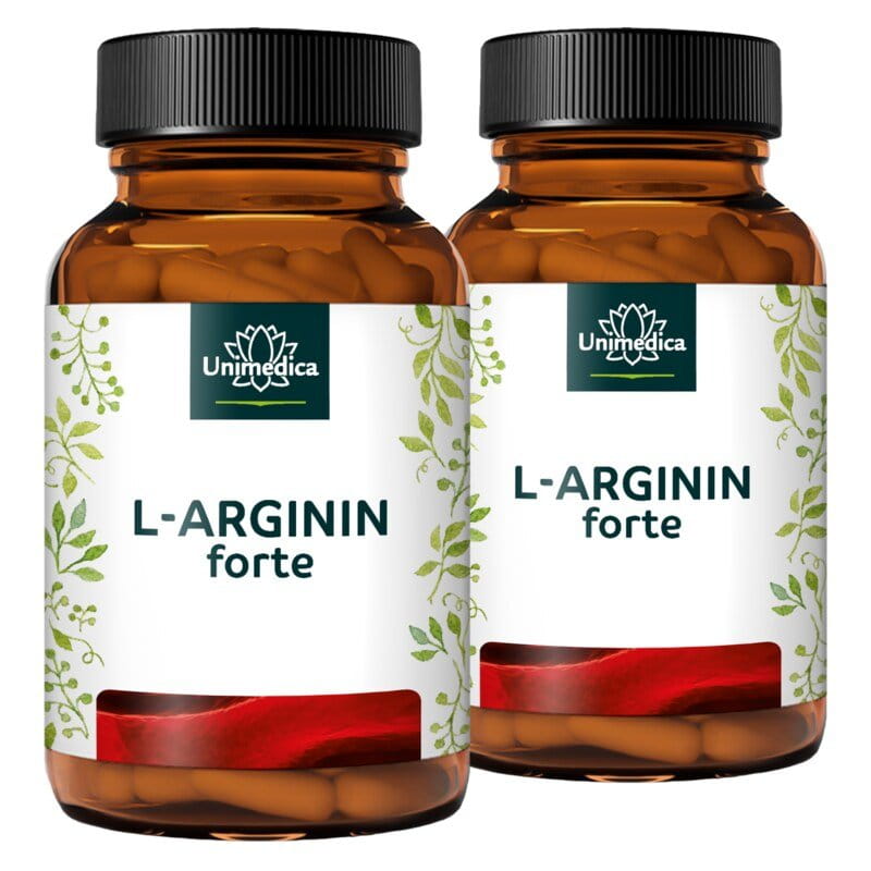 Lot de 2: L-arginine forte  3 720 mg par dose journalière (6 gélules)  obtenue par fermentation naturelle  hautement dosée - végane - 2 x 365 gélules - par Unimedica