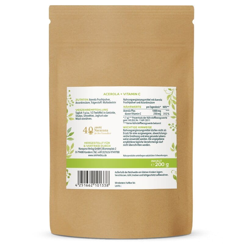 Natürliches Vitamin C Acerola Plus - 25 % Vitamin C - 200 g - von Unimedica