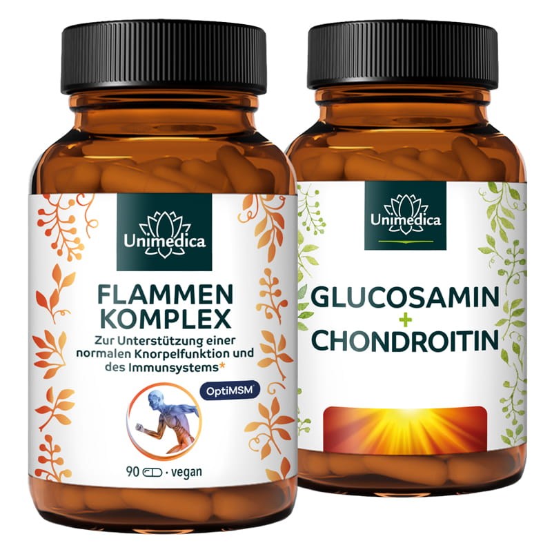 Set: Flammen Komplex + Glucosamin + Chondroitin - 90 Kapseln + 180 Kapseln - von Unimedica