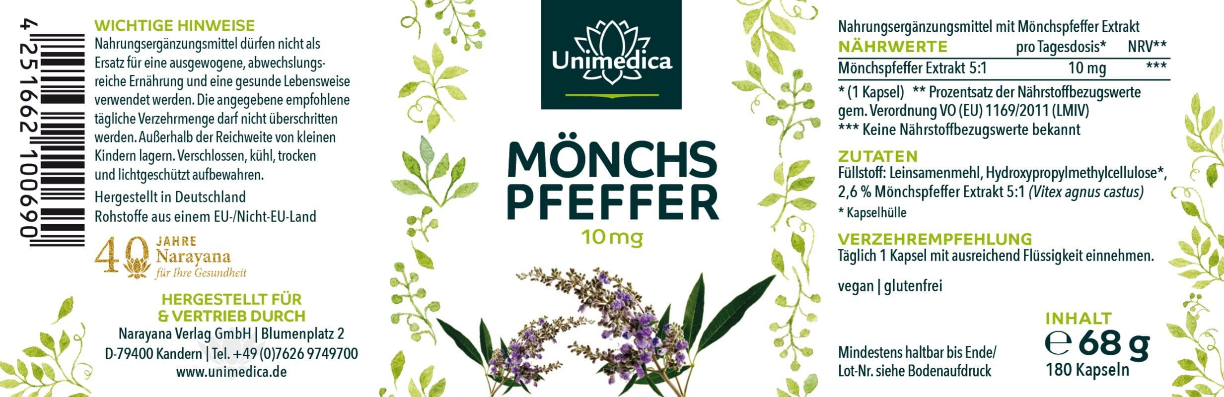 Set: Mönchspfeffer Extrakt - 10 mg pro Tagesdosis (1 Kapsel) - hochdosiert - 180 Kapseln - UND Wild Yam Extrakt - 880 mg pro Tagesdosis (2 Kapseln) - mit 20 % Diosgenin - 180 Kapseln - von Unimedica