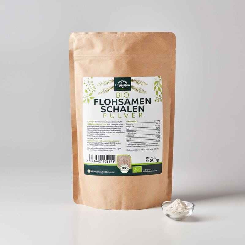 Bio Flohsamenschalen Pulver - 99 % Naturreinheit - Premiumqualität - 500 g - von Unimedica