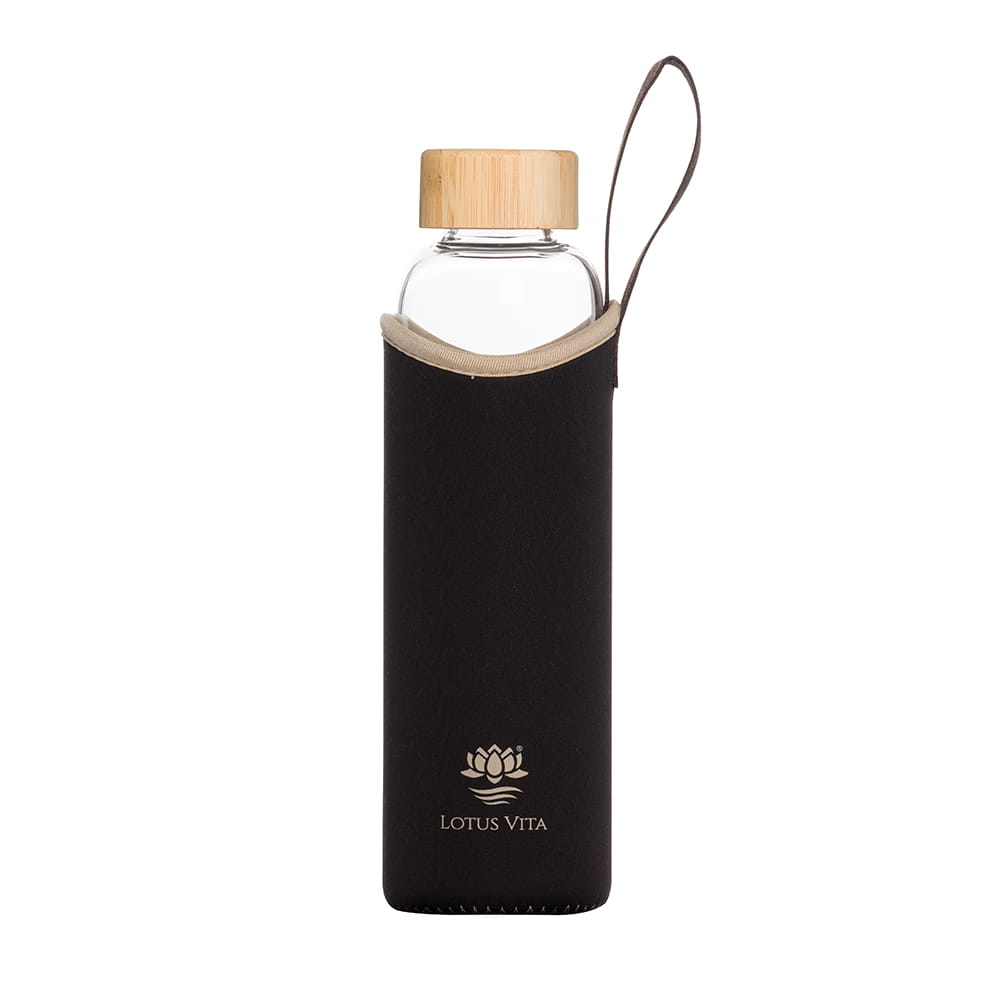 Glas-Trinkflasche 580ml mit Neopren-Hülle creme/braun - Lotus Vita