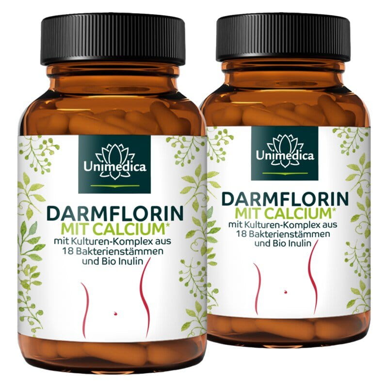 Lot de 2: Darmflorin avec calcium - avec complexe de cultures de 18 souches bactériennes et inuline BIO - 2 x 180 gélules - par Unimedica