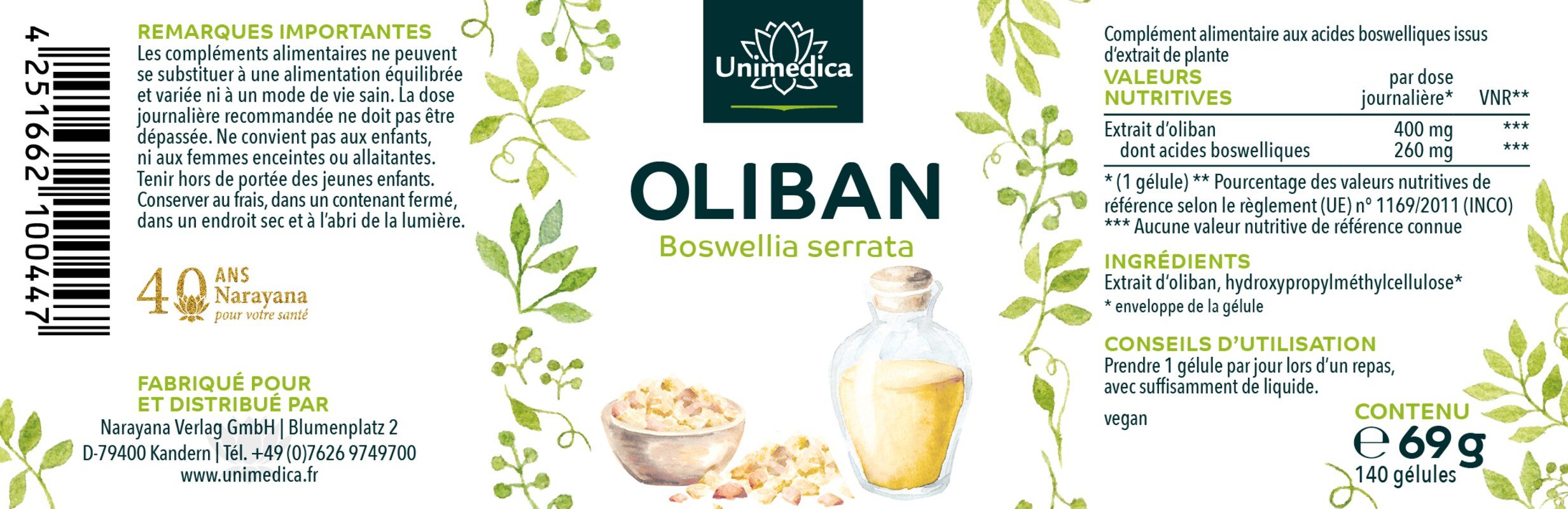 Oliban gélules - Boswellia serrata - 140 gélules Unimedica