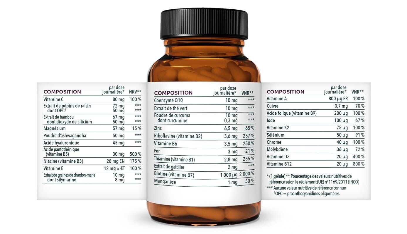 Femme à partir de 40 ans* - à la coenzyme Q10, à l'acide hyaluronique et aux OPC - 90 gélules - par Unimedica