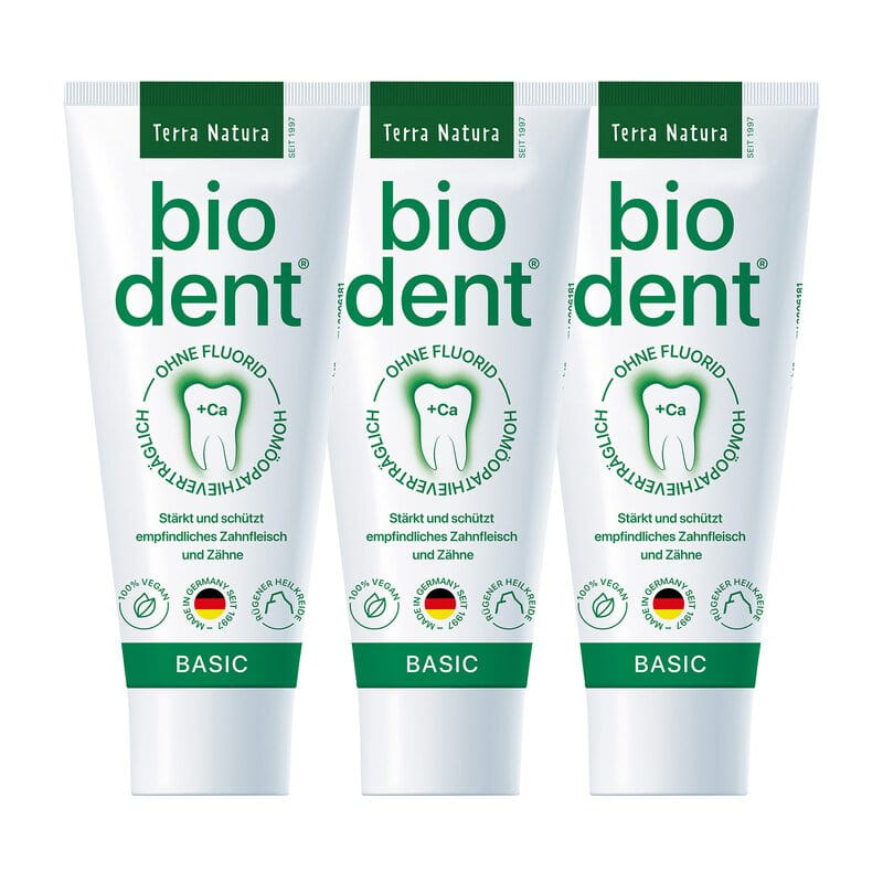 3er-Sparset: BIODENT basicS fluoridfrei - Zahncreme - 3 x 75 ml