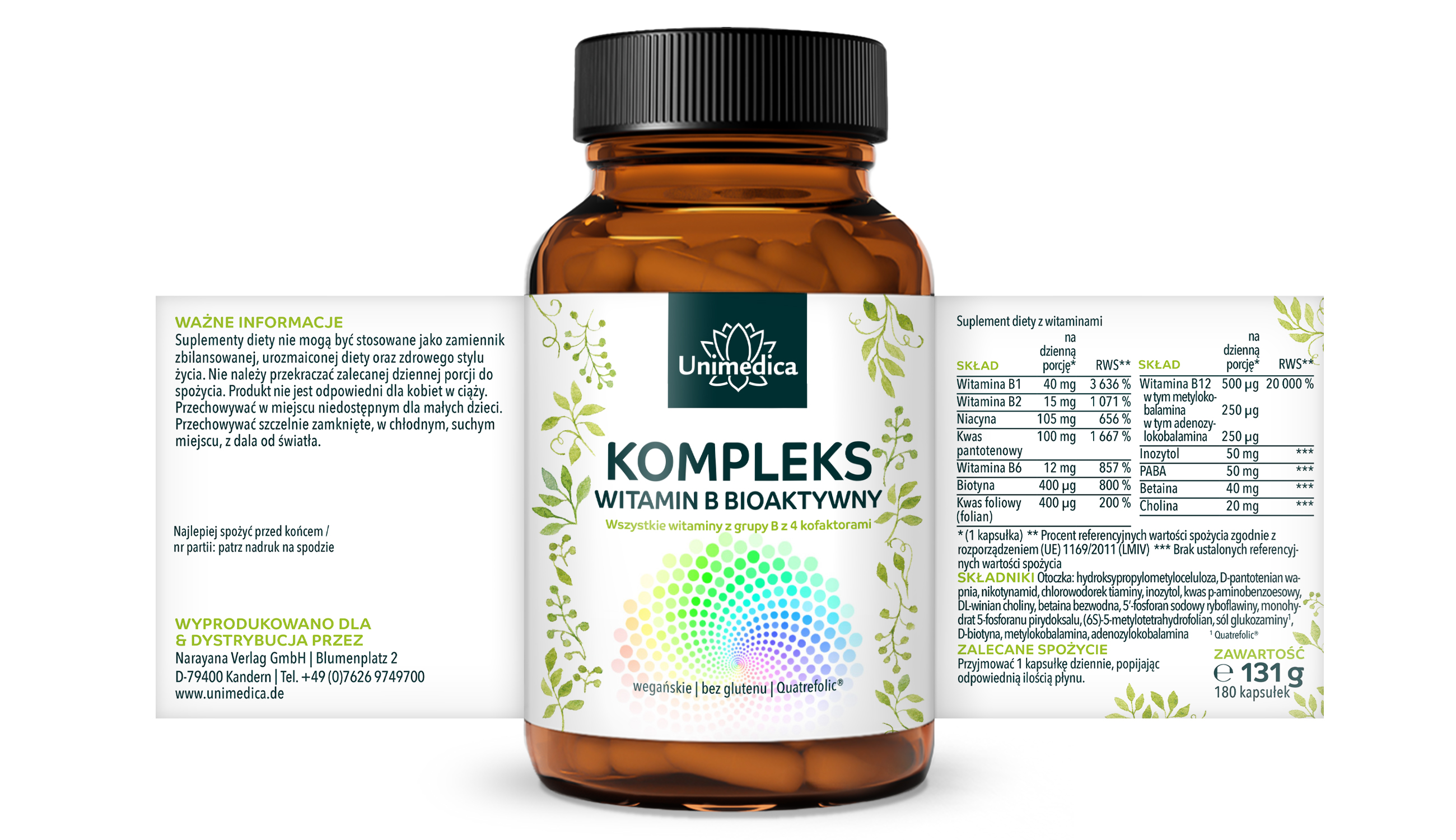 Kompleks witamin B - bioaktywny - z 4 kofaktorami - wysokodawkowy - 180 kapsułek - od Unimedica