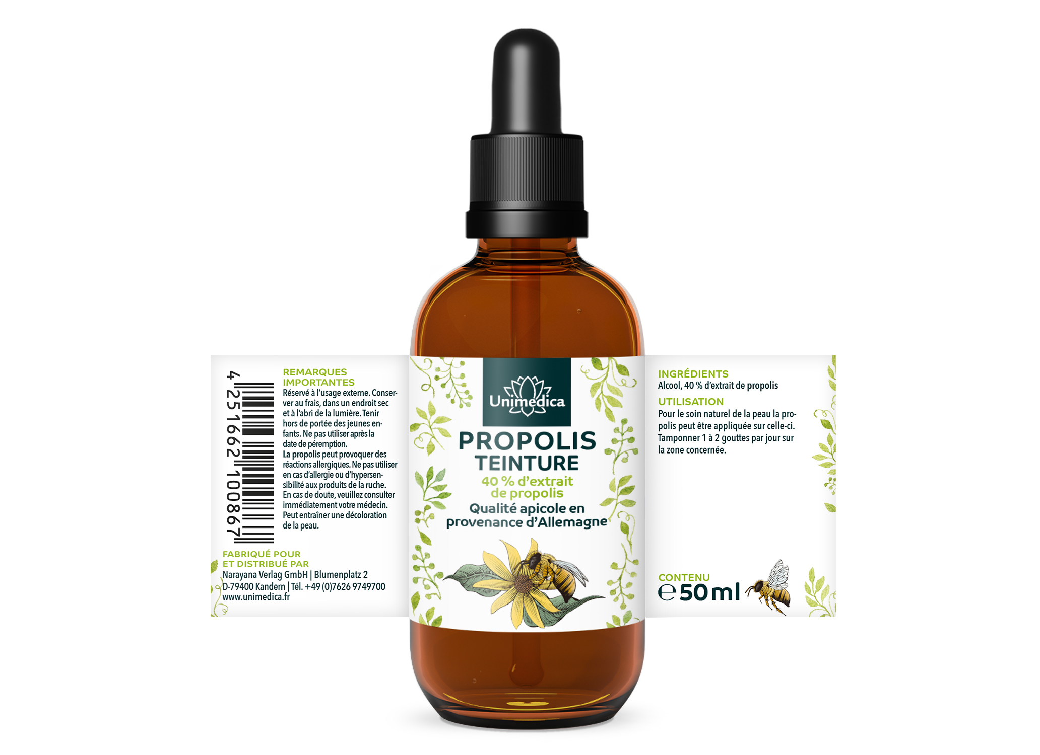 Teinture de propolis 40 % - 50 ml - par Unimedica