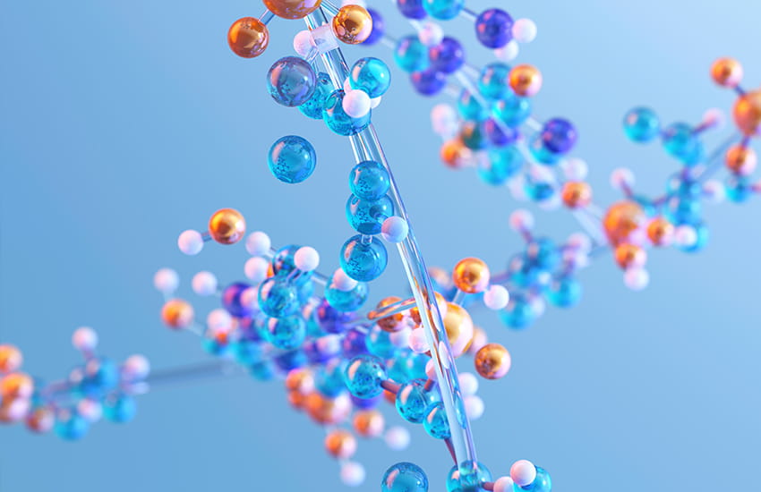 Schematische Darstellung: Aminosäuren verbinden sich zu Ketten und bilden Proteine.