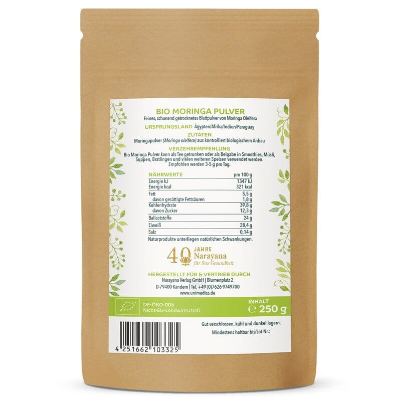 Bio Moringa Pulver - 250 g - Rohkostqualität - von Unimedica