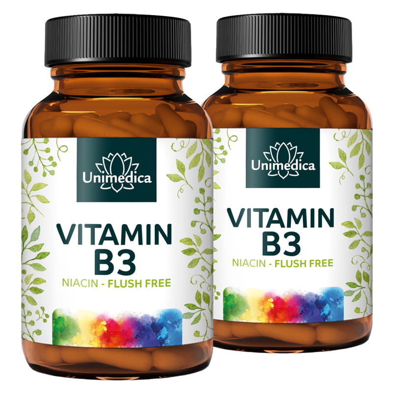 Set: Vitamin B3 Niacin "Flush Free” - 500 mg per daily dose (1 capsule) - 2 x 90 capsules - by Unimedica