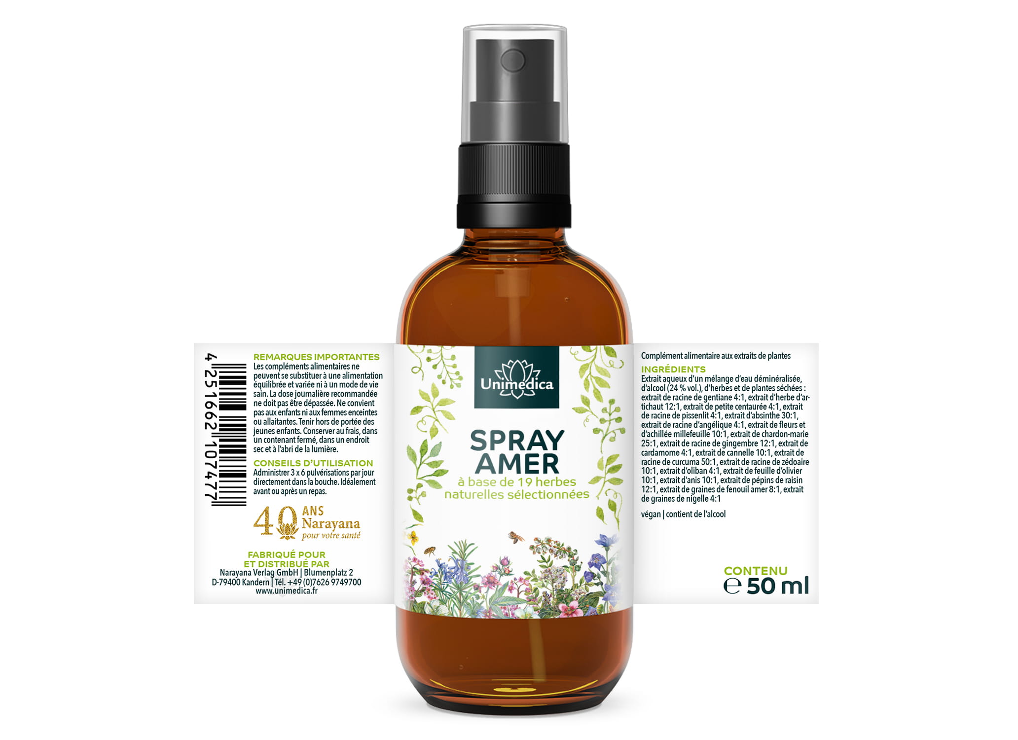 Spray amer  à base de 19 herbes naturelles sélectionnées - 50 ml - par Unimedica