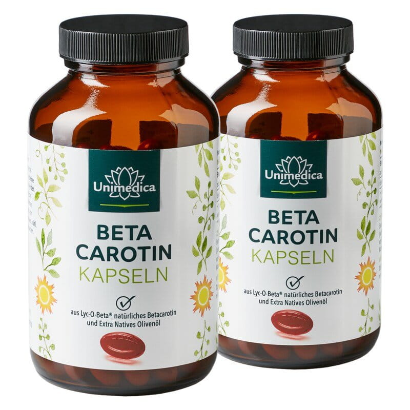 2er-Sparset: Beta Carotin - aus Lyc-O-Beta® - 15 mg - 25.000 IE pro Tagesdosis (1 Kapsel) - 2 x 180 Softgelkapseln - von Unimedica