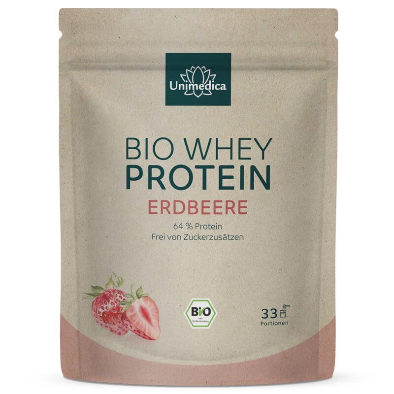 Organic Whey Protein - Strawberry - 64% Protein - 1 kg - by Unimedica