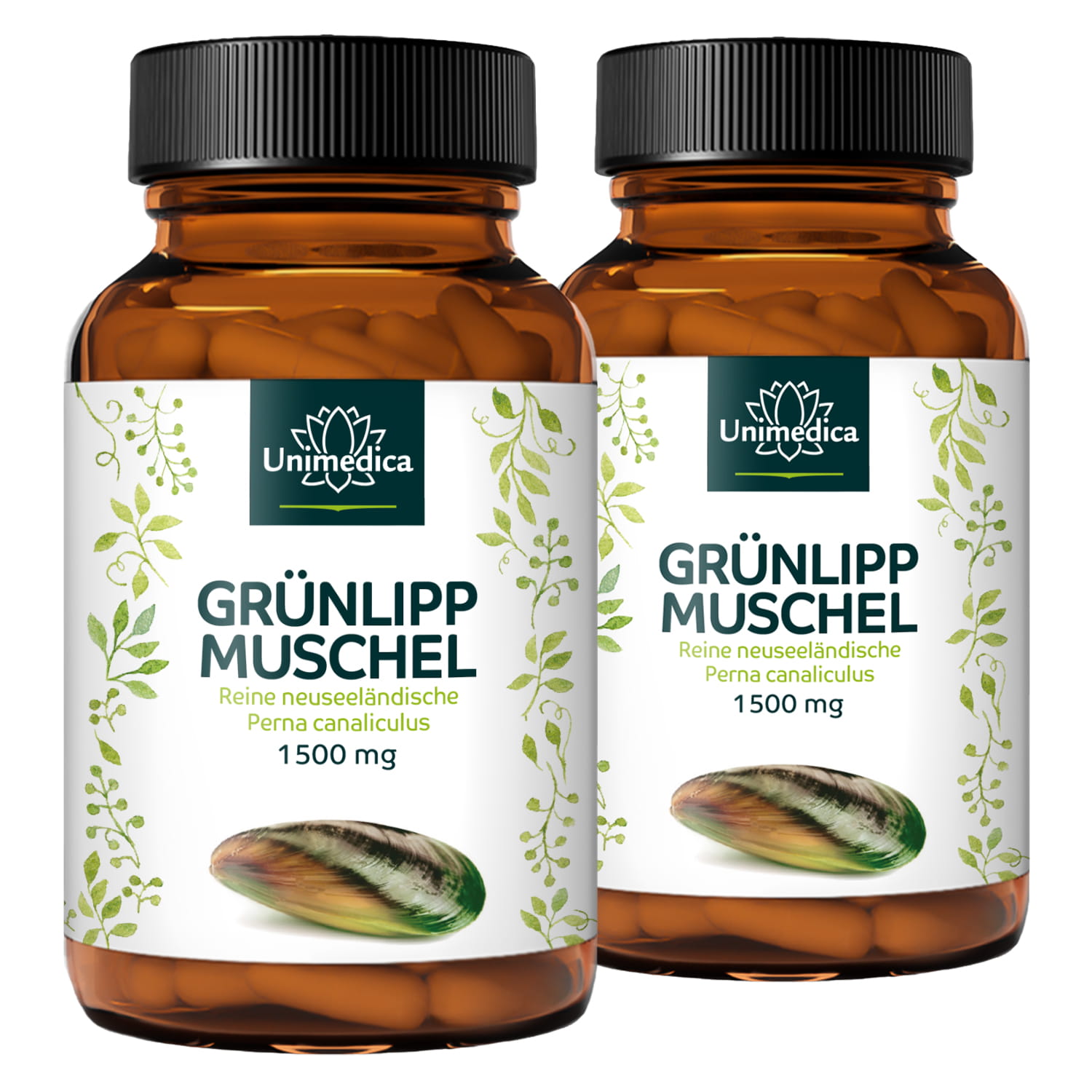 2er-Sparset: Grünlippmuschel - 1.500 mg pro Tagesdosis (3 Kapseln) - 2 x 300 Kapseln - von Unimedica