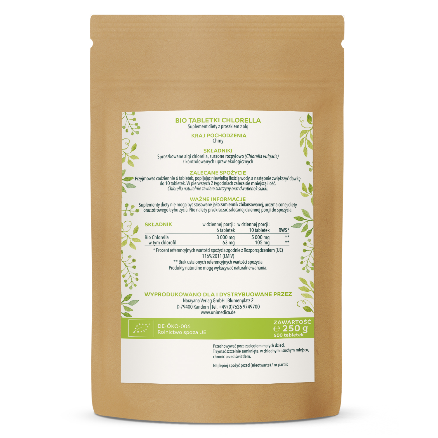 Bio Chlorella - 500 tabletek po 500 mg czystego proszku Chlorelli - przebadane laboratoryjnie i naturalne - od Unimedica