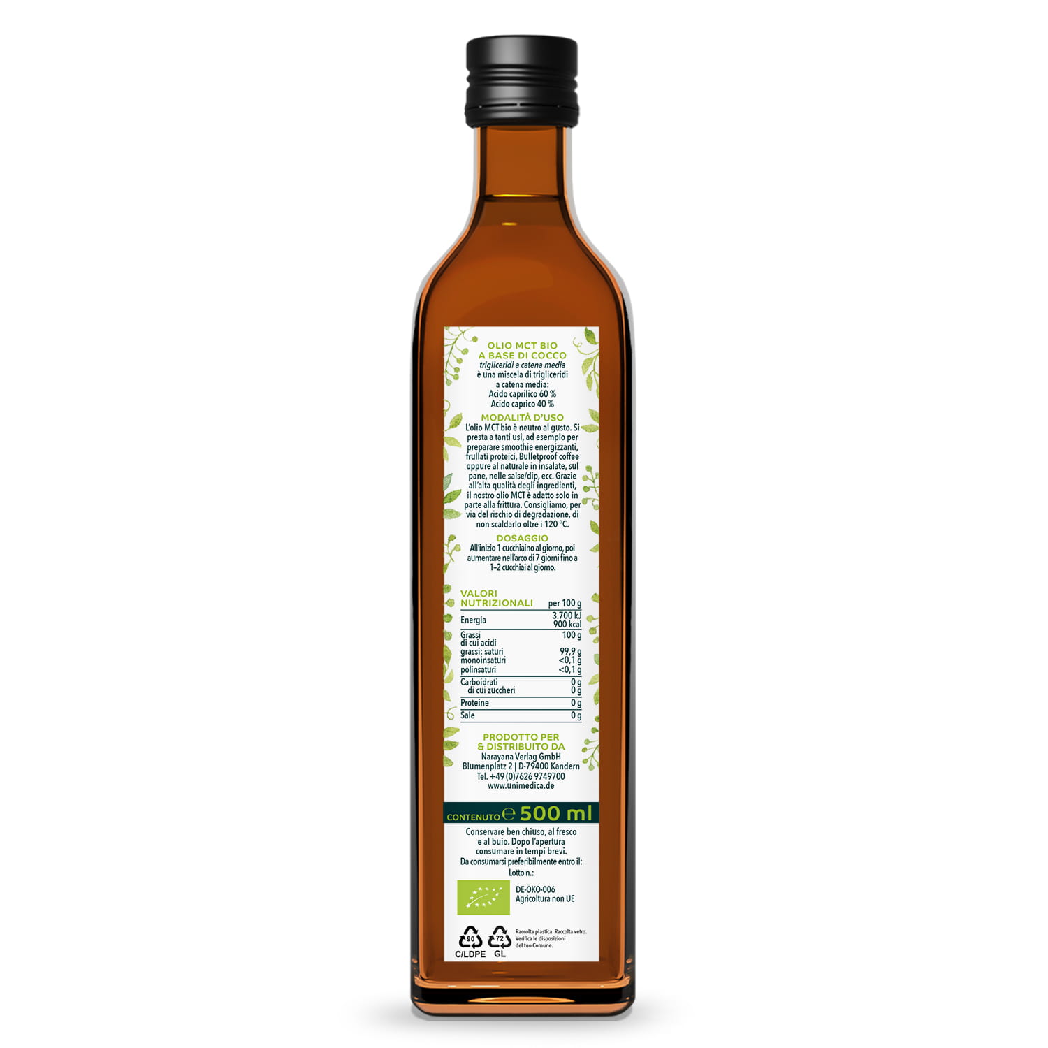 Olio MCT biologico - C8 + C10 - 500 ml - di Unimedica