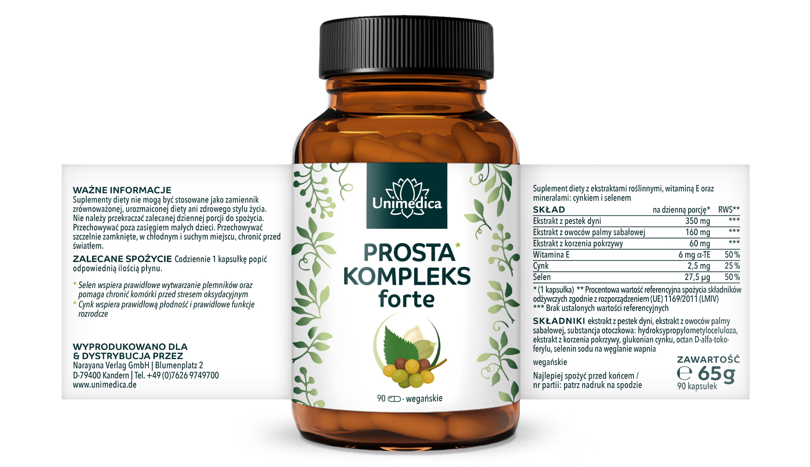 Prosta* Kompleks forte - z ekstraktem z pestek dyni, ekstraktem z palmy sabałowej i korzeniem pokrzywy - 90 kapsułek - od Unimedica