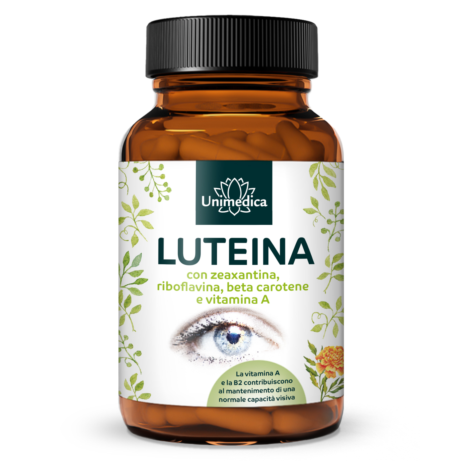 Luteina - con zeaxantina + vitamina B2 + beta-carotene + vitamina A - 90 capsule - di Unimedica