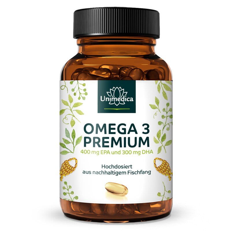 Omega 3 - Premium Fischöl mit 400 mg EPA und 300 mg DHA - hochdosiert - aus nachhaltigem Fischfang - 1.000 mg pro Tagesdosis (1 Kapsel) - 120 Softgelkapseln - von Unimedica