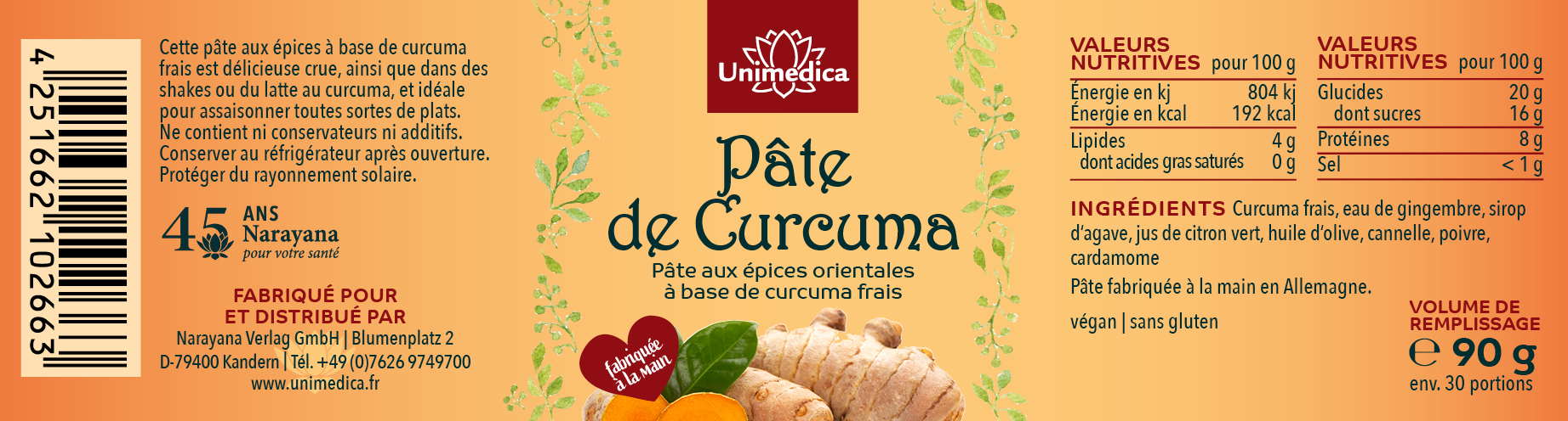 Pâte de curcuma - 90g - par Unimedica
