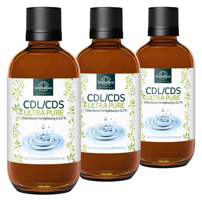 3er-Sparset: CDL/CDS - ULTRA PURE - Chlordioxid-Fertiglösung ≤ 0,3 % - 3 x 100 ml - von Unimedica