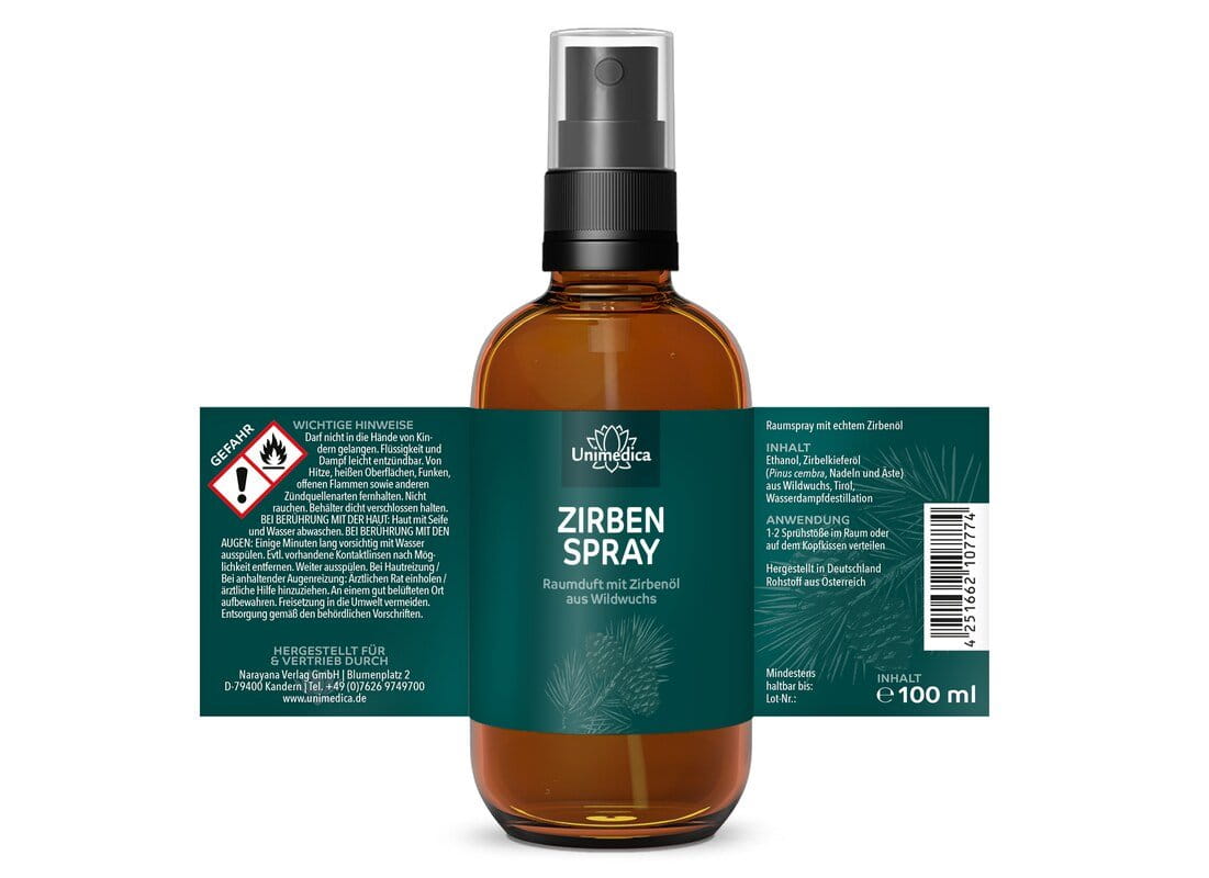 Zirbenspray - Raumduft mit Zirbenöl aus Wildwuchs - 100 ml - von Unimedica