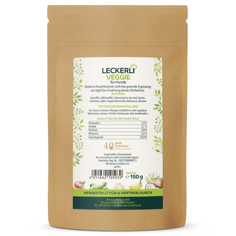 2er-Sparset: Leckerli Veggie für Hunde - natürliche Hundesnacks mit 100 % Obst und Gemüse - 2 x 150 g - Ergänzungsfuttermittel - von Uniterra