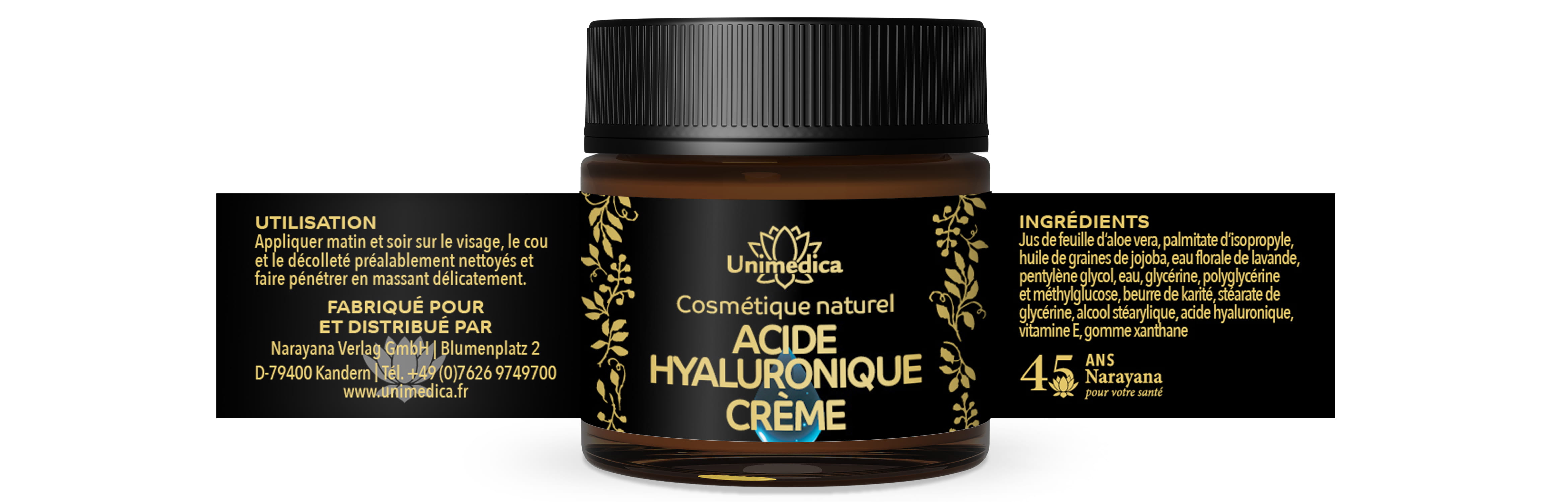 Crème à l'acide hyaluronique - au jus de feuilles d'aloe vera, à l'acide hyaluronique et à la lavande - 50 ml - par Unimedica