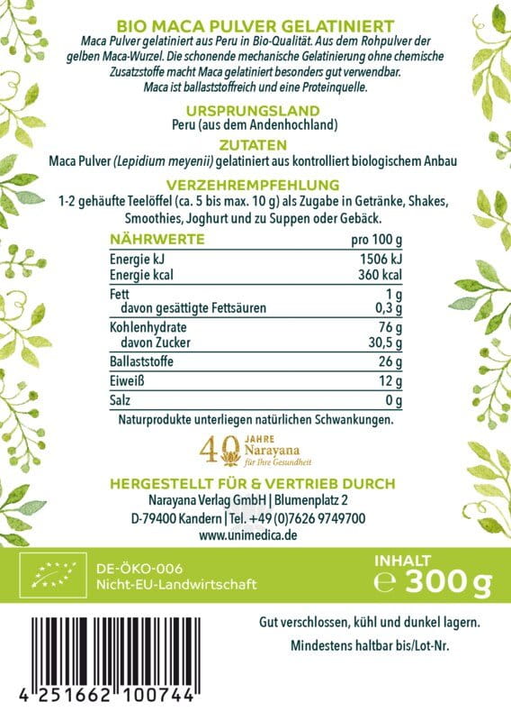 2er-Sparset: Bio Maca Pulver - gelatiniert - 2 x 300 g - von Unimedica